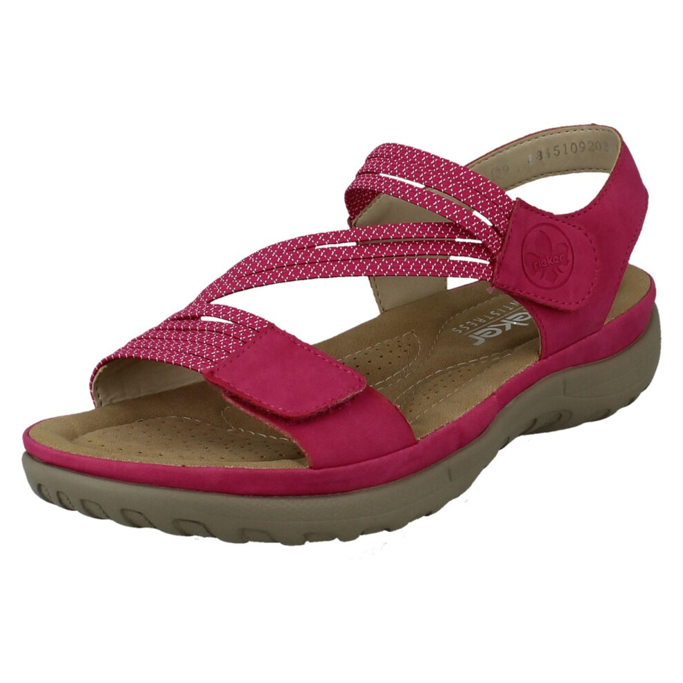 Rieker (, Uk 6.5) Ladies Casual Hook And Loop Strap Sandals 64870 Pink