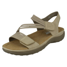 (Beige, UK 4) Ladies Rieker Casual Hook and Loop Strap Sandals 64870