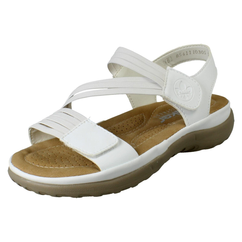 Rieker (White, Uk 3.5) Ladies Casual Hook And Loop Strap Sandals 64870