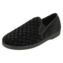 (Black, UK 11) Mens Slippers Pattern Detailed Full Slipper - Leo