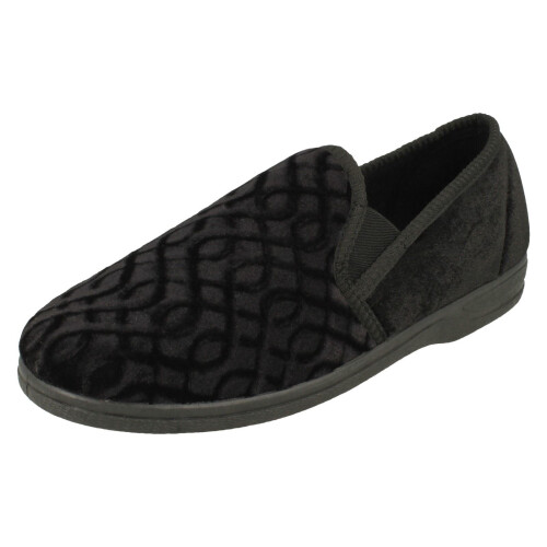 (Black, UK 12) Mens Slippers Pattern Detailed Full Slipper - Leo