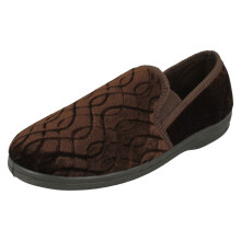 (Brown, UK 9) Mens Slippers Pattern Detailed Full Slipper - Leo