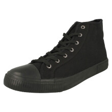 (Black, UK 11) Mens Spot On Lace Up Hi Top Canvas Shoes A3076