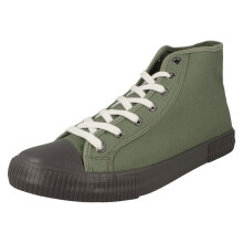(Khaki, UK 11) Mens Spot On Lace Up Hi Top Canvas Shoes A3076
