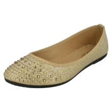 (Gold, UK 8) Ladies Spot On Flat Ballerinas F80278
