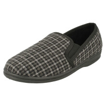 (Grey, UK 9) Mens Spot On Check Detail Gusset Slippers - Mason