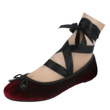 (Burgundy, UK 8) Ladies Spot On Tie Up Leg Flat Ballerinas F80273