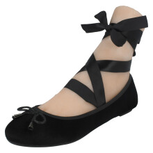 (Black, UK 5) Ladies Spot On Tie Up Leg Flat Ballerinas F80273