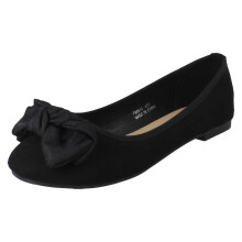 (Black, UK 5) Ladies Spot On Flat Bow Detailed Ballerina Casual Shoes F80512