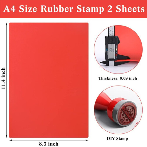 2 Sheets Rubber Stamp Sheets for Laser Engraving Machine, A4 Rubber Stamp Sheets for Laser Cutter Soft Rubber Sheets B 2