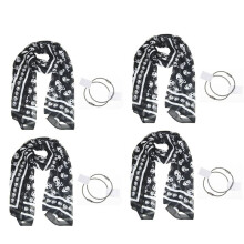 4X Black Chiffon Silk Feeling Skull Print Fashion Long Scarf Shawl Scaf Wrap for Women + Keyring