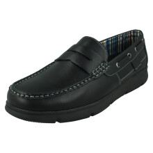 (Black, UK 10) Mens Thomas Blunt Slip On Loafer Deck style Shoes A1130