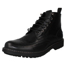(Black, UK 10) Mens Thomas Blunt Brogue Lace Up Casual Smart Ankle Boots A3R079