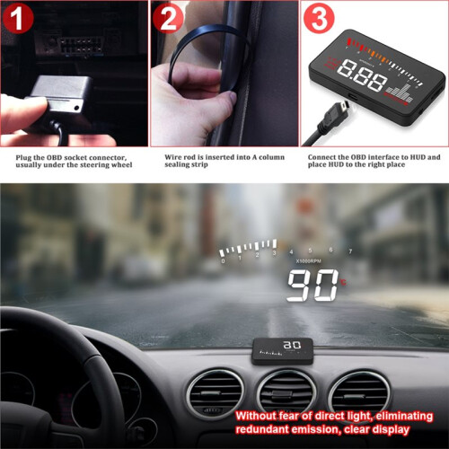 Auto - Display (HUD) Snelheidsmeter Watertemperatuur Digitale Boordcomputer Voorruitprojector Autoaccessoires 2