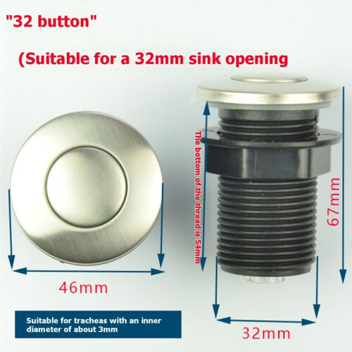 Garbage Disposal Air  Kit Part, Sink Top Button  for Kitchen Sink Drain (Short 2.5") US Plug 2