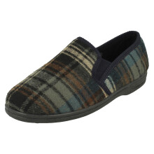 (Navy, UK 11) Mens Slippers Checked Pattern Full Slipper - Noah
