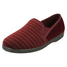 (Burgundy, UK 12) Mens Slippers Checkered Pattern Full Slippers - Ryan