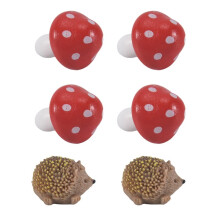Garden Fairy Accessories Resin Hedgehogs and Wood Mushroom Miniature Decorations for Bonsai