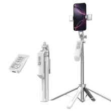 Stabilisateur portatif anti-tremblement P18Tk 1,8 m, trépied/quadrupède extensible, perche à selfie Bluetooth (blanc) : Cadeau surprise P18TK