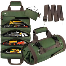 Sac à outils enroulable, organisateur d'outils robuste pour hommes et femmes, sac à outils portable enroulable avec 2 pochettes détachables, kit