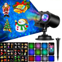 12-kaartenset met Amerikaanse standaardkleuren, kerstprojectorlamp van 9W met compatibele afstandsbediening en sneeuwvlokkeneffect: 12 kaarten met Am