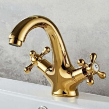 Retro Bathroom Sink Faucet Two Handle Mixer Tap Vintage Antique Brass Basin Mixer Tap with Cross Handle Elegant Design and Single Holes Plated