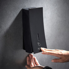 Zeepdispenser voor vloeibare zeep, zwart, voor aan de muur te bevestigen, shampoo- en douchegeldispenser, 450 ml, met handdruk, plastic container