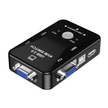 HW1701 Conmutador KVM de 2 entradas y 1 salida, conmutador VGA manual de 2 puertos, conmutador USB con teclado y ratón (negro): Regalo sorpresa HW170