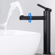 Black 360 Swivel Basin Mixer Tap Stainless Steel Basin Mixer Tap Bathroom Mixer Tap (Height 30 cm)