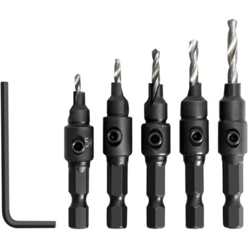 Countersink Drill Bit Set, Quick Change Wood Drill, 5 Piece Wood Countersink Set, 1 Hex Shank