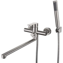 Badewannenarmatur mit runder Handbrause, Mischbatterie aus gebürstetem Edelstahl, Duscharmatur für Badezimmer