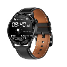 HD2 1,32-inch smartwatch met hartslag-, bloeddruk- en slaapmonitoring (zwart leer): Zwart + leren verrassingscadeau