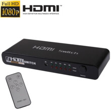 HDMI prepínač s kompatibilným diaľkovým ovládaním, 5 vstupov a 1 výstup (čierny): verzia 1.3, darček prekvapenia