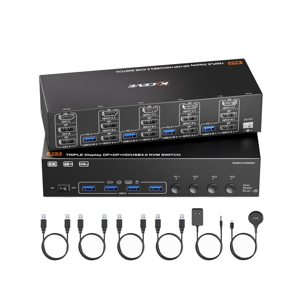 Nw-Kvm403dh 8K 60Hz Kvm Switch With Usb 3.0, Dp, And Hdmi Interfaces (Us Standard) :Nw-Kvm403dh Surprise Gift 9072918044675