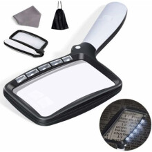 Loupe de lecture rectangulaire avec 5 LED, grossissement x3, avec LED à intensité variable, idéale pour les seniors, les journaux, les livres et