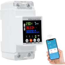 WiFi Electricity Meter, 63A Smart Energy Meter, Digital Energy Consumption Monitor, Overvoltage and Undervoltage Circuit Breaker