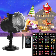 Christmas Projector Outdoor with 16 LED Slides Projection Lamp IP65 Waterproof with Remote Control for Christmas Halloween Party Birthday Wedding