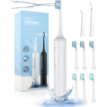 Electric toothbrush with water jet, 3-in-1 teeth cleaning kit with 7 modes, Electric toothbrush and water jet combo for adults, white
