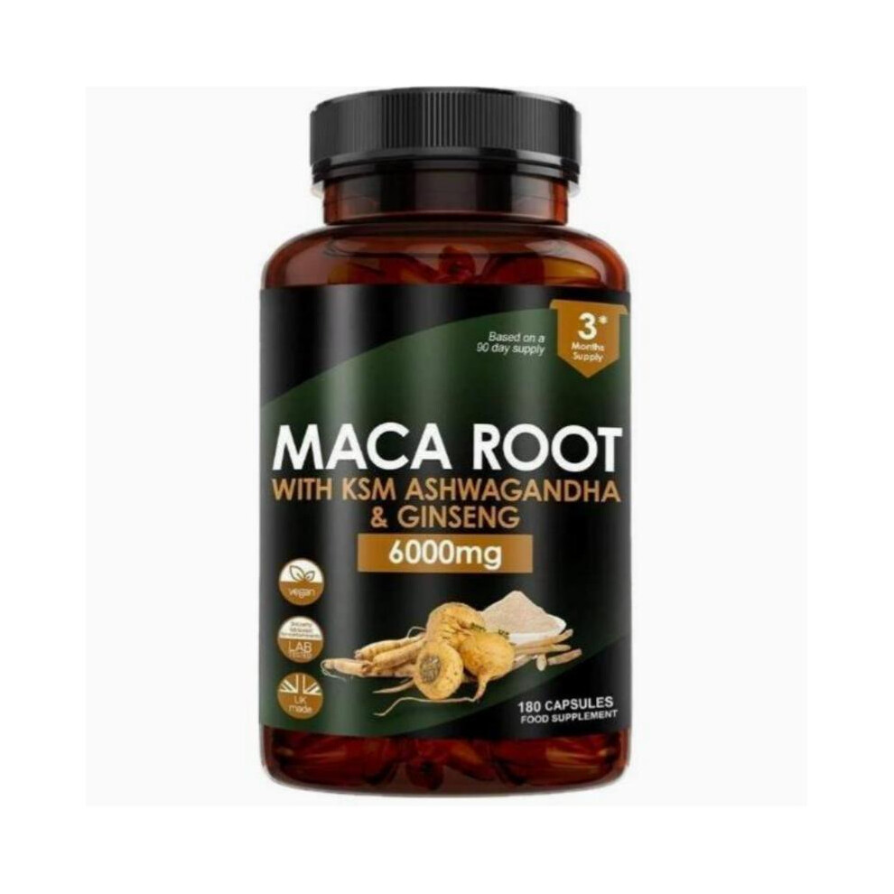 (180 Count (Pack of 2)) Maca Root Complex Capsules 6000mg | Blended with KSM Ashwagandha & Panax Ginseng
