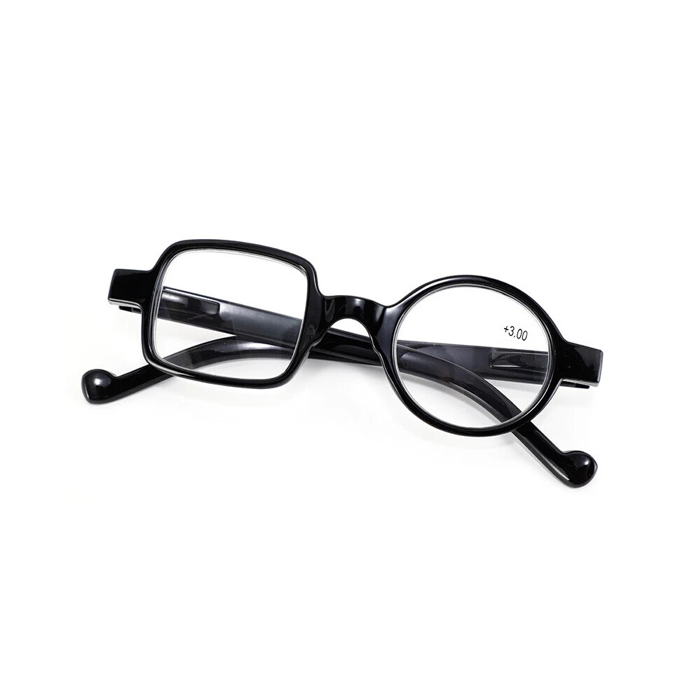 (black, +1.50) Vintage Asymmetrical Square Round Reading Glasses Presbyopia Eyeglasses +1.00~+4.00