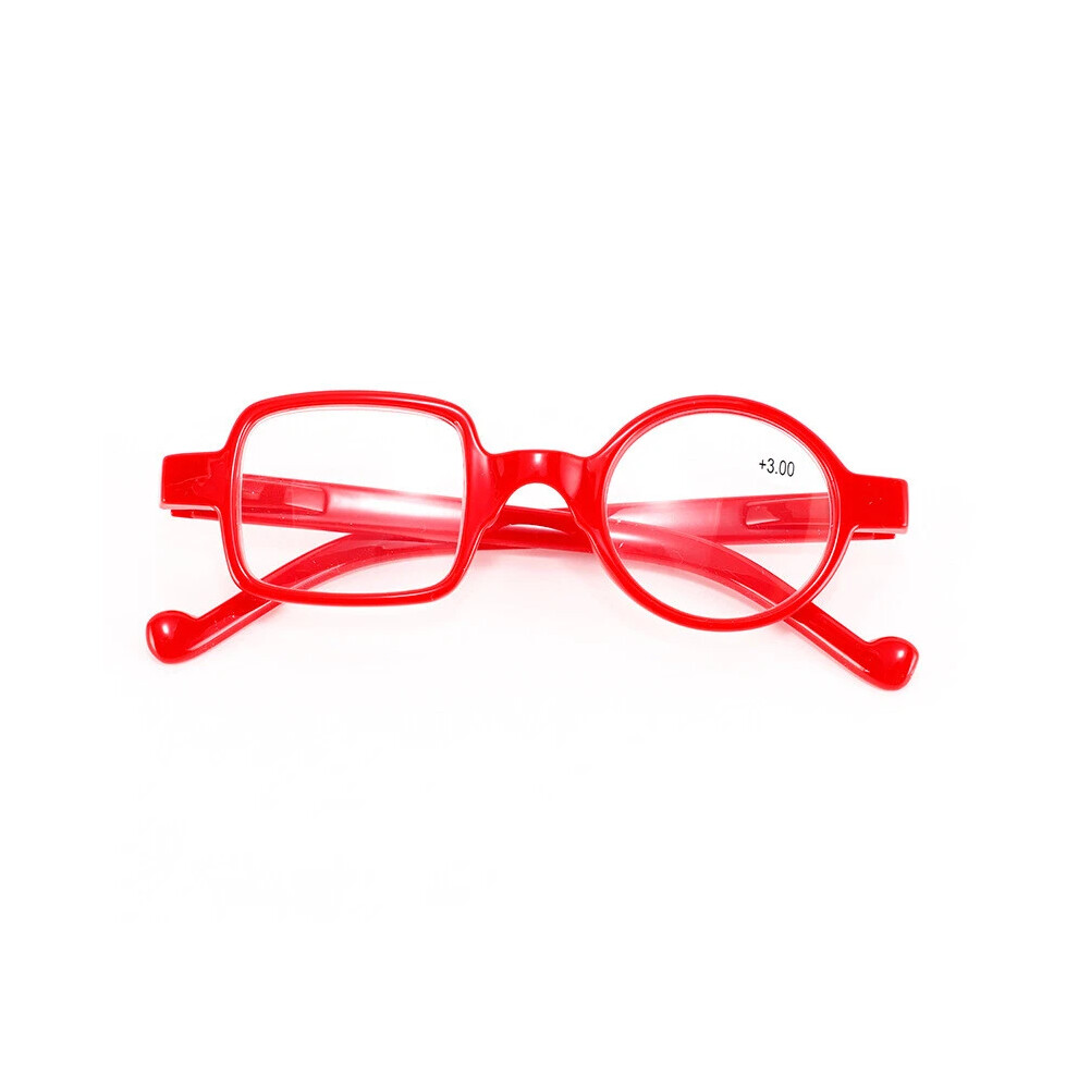 (red, +1.00) Funky Asymmetrical One Square One Round Presbyopia Reading Glasses Vintage Eyeglasses