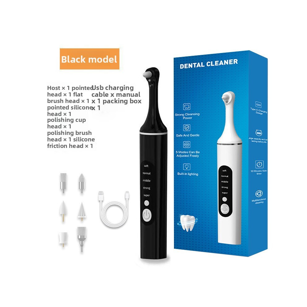 Black (Black) Tooth Rechargeable Polisher With 6 Brush Heads 5 Cleaning Modes Waterproof Ipx6
