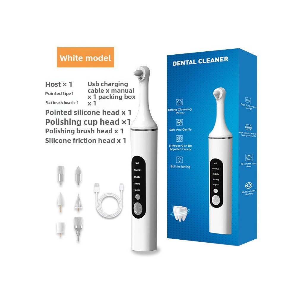 White (White) Tooth Rechargeable Polisher With 6 Brush Heads 5 Cleaning Modes Waterproof Ipx6