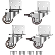 4-Piece Set of 25mm Swivel Casters with Brake and L-mount Plate for Furniture, Flower Stands & Nurseries