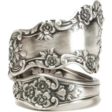 Anelli regolabili in argento per cucchiaio, per uomo e donna, stile vintage floreale boho retrò