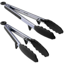 Confezione da 2 pinze da cucina in acciaio inossidabile, 23 cm e 30 cm, con impugnatura antiscivolo, colore nero.
