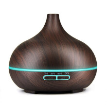 Difusor de aroma USB de 400 ml con acabado de madera, humidificador con boquilla y pulverizador de alcohol, luces LED de colores y control remoto com