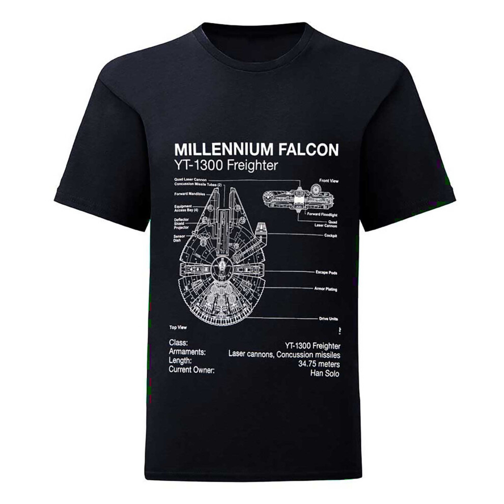 Star Wars (Xl, ) Unisex Adult Millennium Falcon Sketch T-Shirt Black