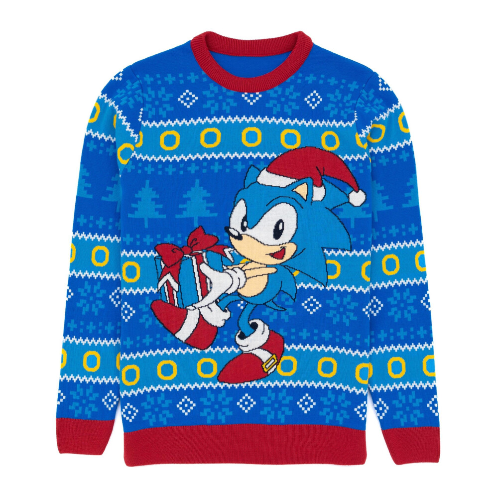 Sonic The Hedgehog (Xxl, /Red) Mens Christmas Jumper Blue