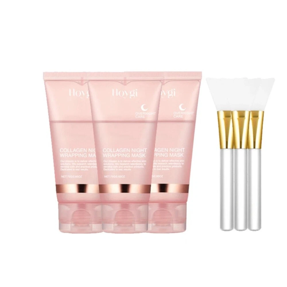 (3* Mask + 3* Brush) Collagen Night Wrapping Mask Overnight Wrapping Peel Off Natural Facial Mask